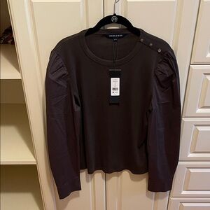 Veronica Beard Jeans Fersie Mixed  Media tee Dark Brown Long Sleeve Top. Size XL